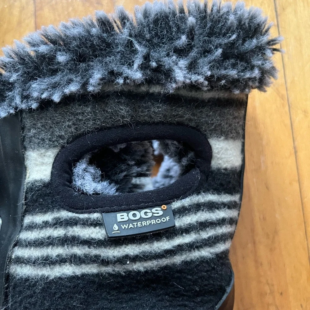 Bogs Arcata Stripe Black Waterproof Wool-Blend‎ Winter Boots Big Kids 5